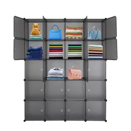 20-Cube Organizer Stackable Plastic Storage Wardrobe Portable Closet, Gray