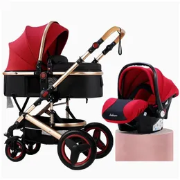 Wózki Wysoki krajobraz wózek dziecięcy 3 w 1 z siedzeniem samochodowym i luksusowym niemowlęciem