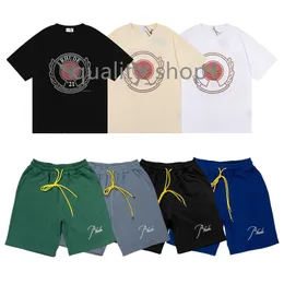Designer Mannega curta Rhude Brand Summer Pullover de verão T-shirts Set Cotton Conjunto de algodão puro moda de rua alta Trend trend shorts casuais roupas S-xl