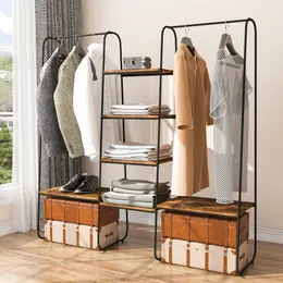 Металлическая стойка для одежды с деревянными полками тяжелая одежда для хранения одежды