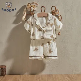 Pyjamas Ewodos 1 6 år småbarn baby barn unisex casual pyjamas kostym tecknad björn tryck kort ärm framficka lapel toppar shorts 230505