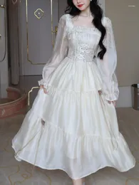 Casual Kleider Französisch Vintage Elegant Fairy Dress Mesh Damen Sweet Korean Style Langarm Abendgesellschaft Midi Sommer 2023