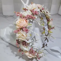 Corona Di Fiori Con Rose E Peonia, Fascia Per Capelli Boho Regolabile, Perfetta Per Matrimonio, Festa O Cerimonia (bianco Elegante) - 2