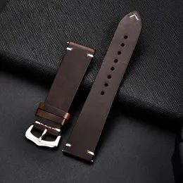 Watch Bands Retro Genuine Leather Strap Oil Wax Oily Discoloration Cowhide band 18 20 22 24mm High Quality Business Band 230506