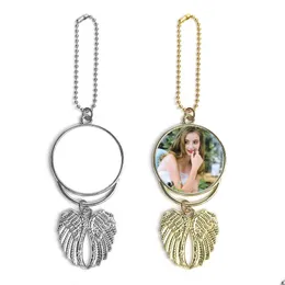 Sublimation Blanks Blank Necklace With Chain Aluminum Sier Angel Wings Car Charm Po Custom Decoration Ornaments Double Sided Drop De Dhutx