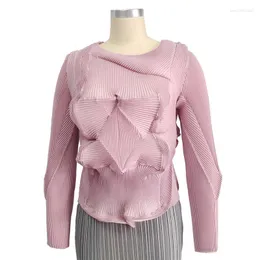Damskie koszule damskie bluzka miyake plisowana wiosenna moda luźna luźna ręcznie robiona top z długimi rękawami