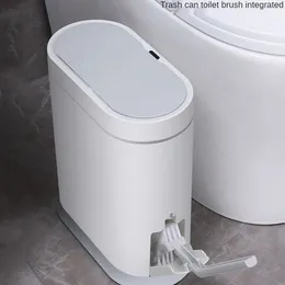 Waste Bins Smart Sensor Trash Can Automatic Bathroom Garbage Household With Cover Toilet Brush Waterproof N Seam 230505