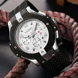 腕時計メギルクオーツウォッチメンズカジュアル3D彫刻ダイヤルブラックシリコン時計
