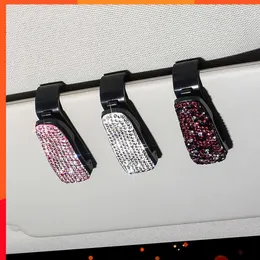 Luxurious New Bling Car Glasses Case Sun Visor Glasses Holder Ticket Document Pink Auto Clip Handmade Products Car Accessories
