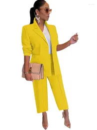 Kvinnors träningsdräkter Solid Color Women Pass Two Piece Pants Set Fall Fashion Blazer Top and Trousers Suits Lady Office Outfits Work Matching