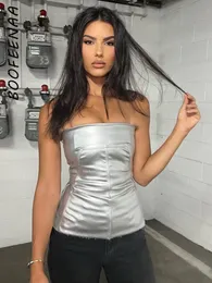 Women's Tanks Camis BOOFEENAA Y2k Street Style Metallic Silver Busiter Tube Top Sexy Clothes Women Going Out Backless Strapless Tops Clubwear C85CZ1 230505