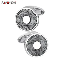 Cuff Links SAVOYSHI Classic Round Metal Cufflinks For Mens French Shirt High Polishing Black Cuff Links Business Gift Free Custom Engraved 230506