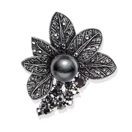 Rhinestone Black Flower Brooches For Women Fashion Vintage Scarf Buckle Brooch Elegant Wedding Dress Jewelry Accessories