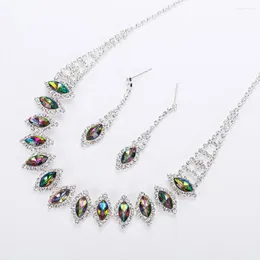 Necklace Earrings Set 2023 Trendy Design Rhinestone Teardrop Dangle Stud Wedding Bridal Luxury Vintage Jewelry