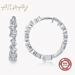 Hoop Huggie Ailmay Fino Irregular Geométrico Design Clear Zircon Brincos para mulheres Classic Luxury 925 Sterling Silver Jewelry 230506
