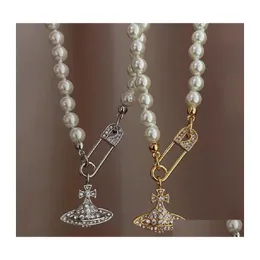 ペンダントネックレス高品質の真珠ネックレスデザイナーデザインピンビーズレディースダイヤモンド銅18K金色のジュエリーパールズチェーンWeddi Dhenb