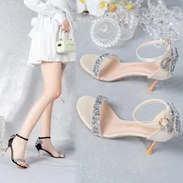 Sandals Rhinestone Bow Thin Heels Shoes For Women's Gladiator Elegant Woman Summer 2023high Dance Shoe
