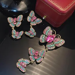 Halskette Ohrringe Set Französisch Vintage Mehrfarbiger Doppelter Schmetterling Für Frauen Summer Court INSECT Luxury Jewelry
