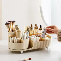 Aufbewahrungsboxen Leichter Luxus-Kosmetik-Organizer 360-Grad-Rotationsbox aus Kunststoff mit großer Kapazität Desktop-Make-up-Organisatoren für Hautpflegebürsten