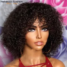 합성 가발 Jerry Curly Short Pixie Bob Cut Human Hair Wigs with Bangs Non Lace Front Wig Highly Hight Colored For Women 230227