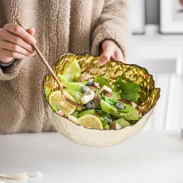 Bowls Japanese Household Irregular Large Electroplated Gold Foil Glass Bowl Salad Vegetable Fruit