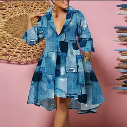 Plus size Dresses Plus Size Elegant Women Dress Patchwork Print V Neck Club Outfit Casual Loose Luxury Gown Summer Wide Evening Party Dress 230506