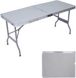 Mesa de mala de alumínio dobrável portátil, mesa de piquenique compacta com furo de guarda -chuva