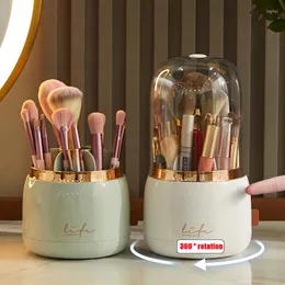 Förvaringslådor 360 ° roterande sminkborstar Holder Desktop Organiser Dammtät kosmetisk låda Eyebrow Pencil Lipstick Container