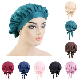 Weiche Frauen-Schlafmütze aus Seidensatin Schlafmütze Hijab Bonnet Elastic Band Tie Back Chemo Caps Hair Care Femme Turban Headcover