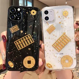 Fashion Cartoon Gold Foil Abacus Soft Case for iPhone 14 13 12 11 Pro Max 7 8 Plus 6 6s X XS XR Lucky Fortune Protective Casing