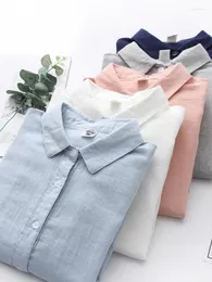 Kadın Bluzları 2023 Bahar Kadınlar Sıradan Pamuk Beyaz Gömlek Nefes Alabilir Çizgi Düğmesi Yukarı Katı Bluz Zarif Kadın Temel Tops