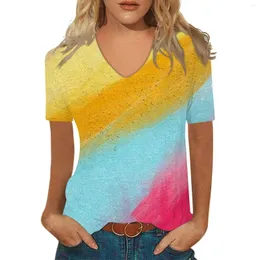 Women's T Shirts Retro Women's Shirt 3D Printed Girl Clothes 2023 Summer V-ringen Kort ärm TEES Kvinnlig modekläder Casual