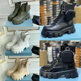 Women 2023 ROIS Boots White Nylon Derby Martin Boots with Pouch Battle Patent Leather Shoes Combat Boots Black Rubber Sole Shoes No43