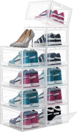 Caja de almacenamiento de zapatos de 10 paquetes Organizador de zapatos de plástico duro transparente de zapatillas de deporte plegable apilable
