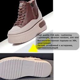 Fujin High Top Women Shoes äkta läder 8cm Platform Stövlar Wedge Hidden Heel Zip Spring Autumn Warm Winter Shoes Sneakers