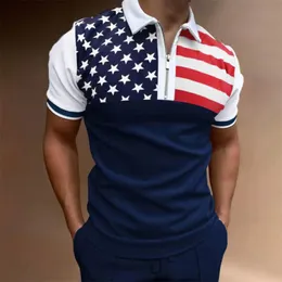 Men's Polos American Flag Print 3d Men Oversized Retro Trend Short Sleeve Zipper Lapel Polo T shirts Casual Pullover Summer Man Tops 230506