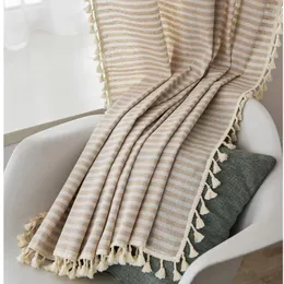 Curtain Beige Striped Window Cotton Linen Tassel Country Style Hanging Blackout Curtains For Living Room Bedroom