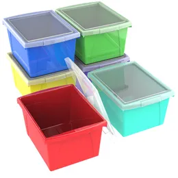 Storex 4 Gallon Plastic Storage Bin with Lid for Kids, Letter Size, Assorted Colors, 6-Pack