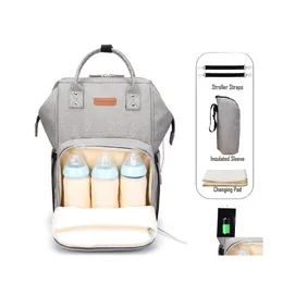 أكياس حفاضات حقيبة الأمومة الأمومة سفر كيس مقاوم للماء للحفاظ على حقائب الظهر الأم مع زجاجة تغيير حصيرة الخطاف USB Drop DeLiv dhzlb
