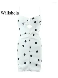 Lässige Kleider Damenmode PolkaDot Minikleid Vintage dünne Träger quadratischer Ausschnitt zurück elastische weibliche schicke Dame