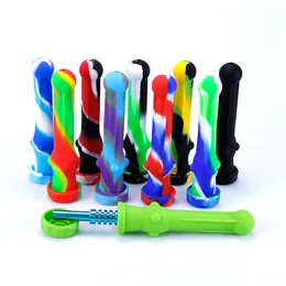 NC Silicone Nectar Collector Dabs Smoking Pipe With Titanium Nail Quartz Tip Colorful Hand Held Straw Dab Oil Rigs
