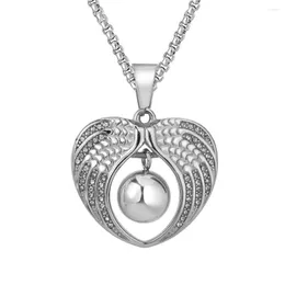 Pendant Necklaces Megin D Stainless Steel Titanium Love Heart Vintage Angel Wing With Ball Collar Chains Necklace For Men Women Jewelry