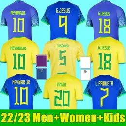 Camisas de futebol 2023 Masculino Crianças Fãs Versão do jogador Camiseta De Futbol Paqueta Brazils Neres Coutinho Camisa de futebol Jesus Marcelo Casemiro Brasil 22 23 Maillots