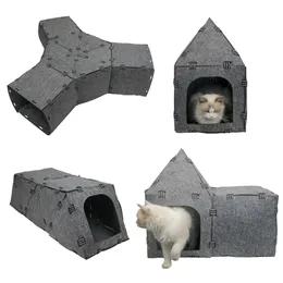 スクラッカーデタッチ可能な自然フェルトDIYキャットトンネルおもちゃ結合可能なチューブ猫おもちゃフェルトプレイハウスペットおもちゃと穴が多機能ペット洞窟
