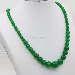 Ketten 6–14 mm grüne malaiische Chalcedon-Halskette, runde Perlen, Damenmode, Schmuck, Party-Geschenke, 45,7 cm, glückliche Natursteinketten