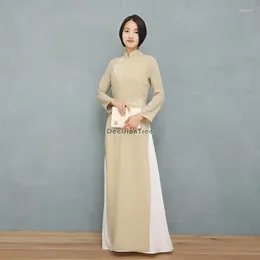 الملابس العرقية 2023 الصيف Aodai الأنيق رداء طويل على الطراز الصيني النساء يوميا تحسن Cheongsam خمر الوقوف فستان G905