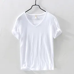 Men's T-Shirts Summer 100% Cotton T-shirt Men V-neck Solid Color Casual T Shirt Basic Tees Plus Size Short Sleeve Tops Y2449 230506