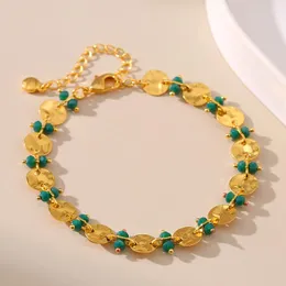 Strand Round Sequins Bracelets For Women Plate Gold Coin Pieces Turquoise Beads Bracelet Copper In Vintage Jewellery Pulsera Moneda