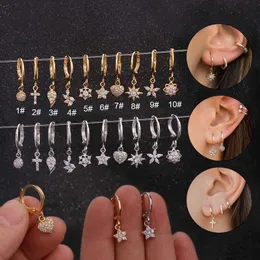 Brincos de gota populares de argola huggie com micro incrustações de zircão cúbico Brinco de girassol personalizado Anel de piercing de orelha de orelha Charme 14K Jóias de piercing de ouro