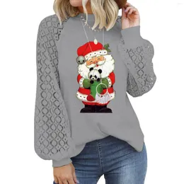 Women's Blouses Elegant Lace Long Sleeve Shirt Women Vintage Christmas Fashion Crewneck T Shirts Knit Pullover Loose Tops Tunika